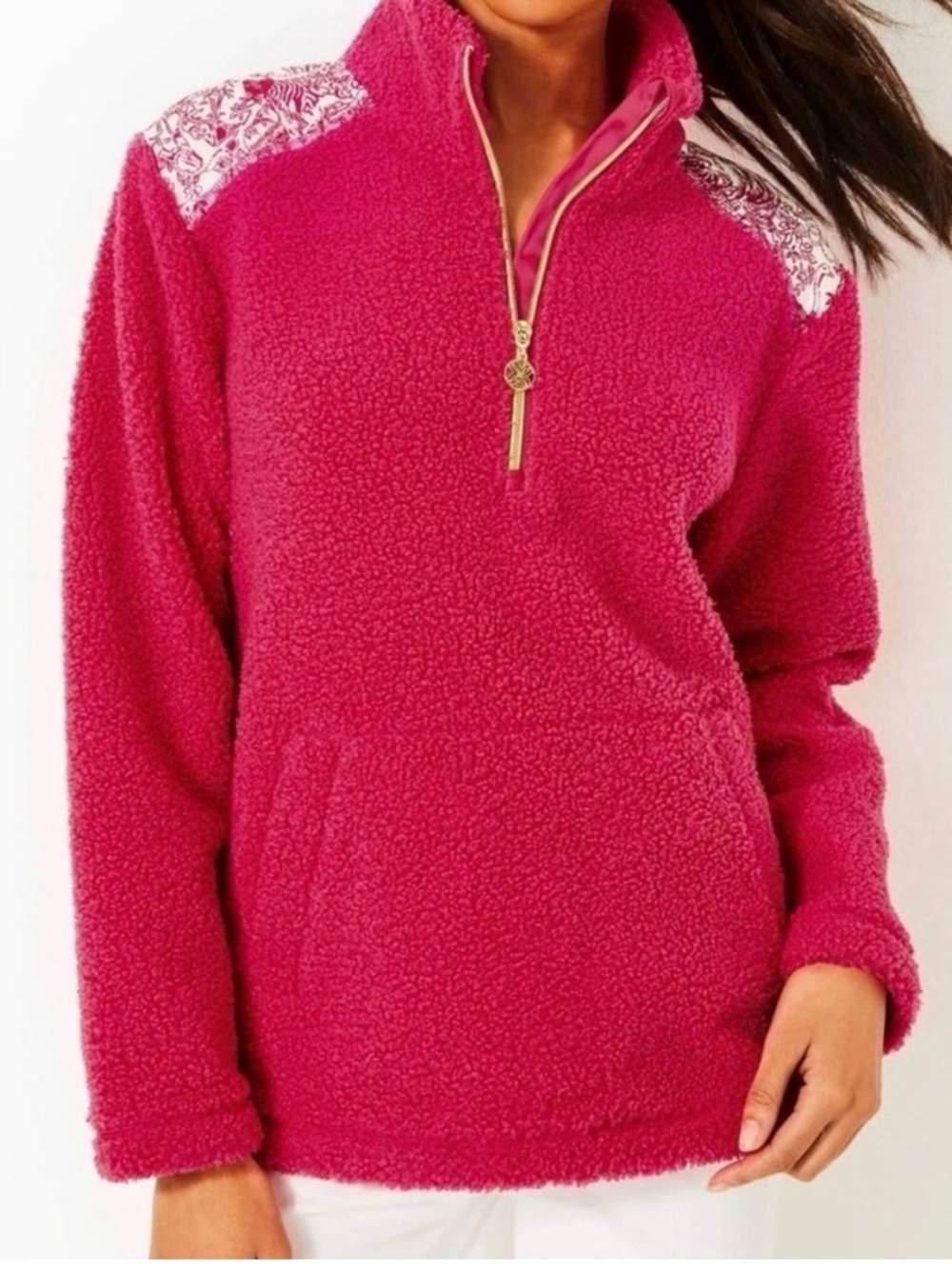 Lilly Pulitzer Bright Pink Sherpa Half-Zip Pullover NWOT. Size M